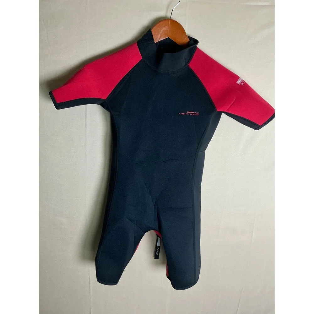 Kids 2mm Neoprene Wetsuit Shorty Red Black Size Large Short Sleeve